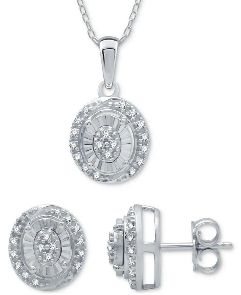 2-Pc. Set Diamond (1/6 ct. t.w.) Oval Cluster Pendant Necklace & Matching Stud Earrings in Sterling Silver