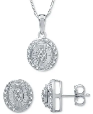 2-Pc. Set Diamond (1/6 ct. t.w.) Oval Cluster Pendant Necklace & Matching Stud Earrings in Sterling Silver