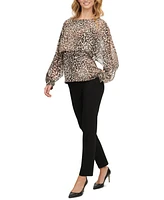 Dkny Petite Animal-Print Long-Sleeve Cape Top