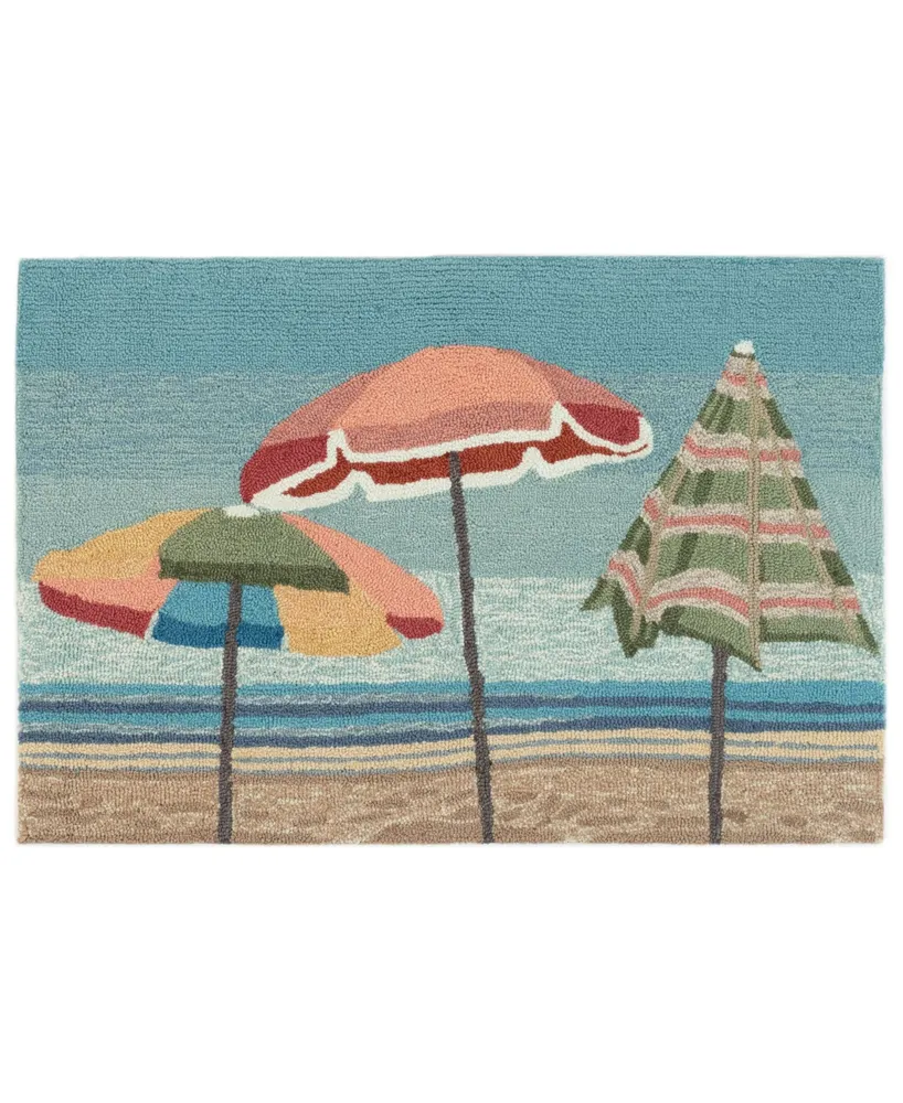 Liora Manne' Frontporch Beach Umbrellas Aqua 2' x 3' Outdoor Area Rug