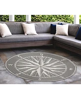 Liora Manne' Frontporch Compass Black and Gray 5' x 5' Round Rug