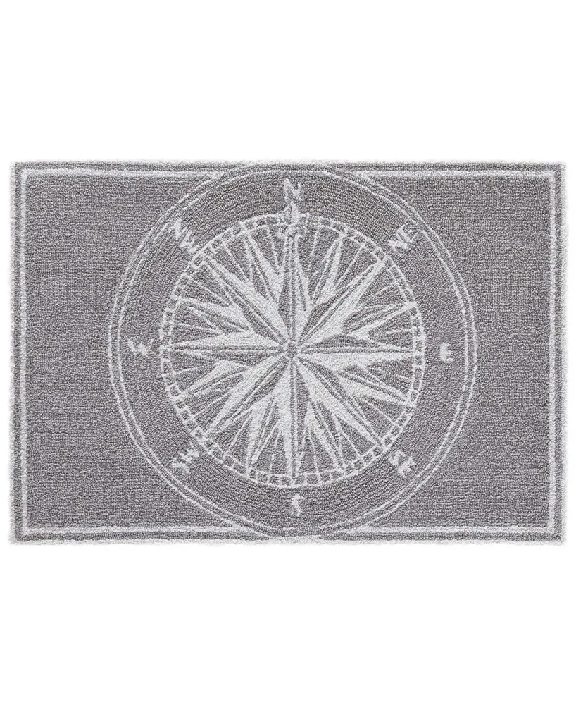 Liora Manne' Frontporch Compass Black and Gray 2'6" x 4' Outdoor Area Rug