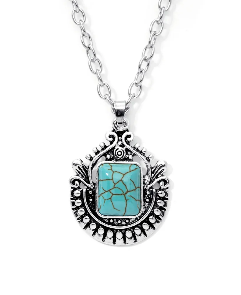 Macy's Simulated Turquoise in Silver Plated Crest Pendant Necklace