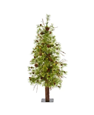 Nearly Natural Wyoming Alpine Artificial Christmas Tree with 50 Clear Multifunction Led Lights and Pine Cones On Natural Trunk