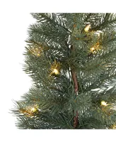 Nearly Natural Pine Artificial Christmas Tree with 70 Warm Lights Set in A Burlap Base