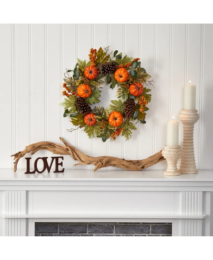 Nearly Natural Pumpkins, Pine Cones and Berries Fall Artificial Wreath