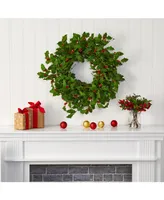 Nearly Natural Holly Berry Artificial Wreath