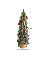 Nearly Natural Flocked Christmas Artificial Tree with Berries and Pine Cones