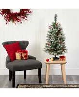 Nearly Natural Frosted Swiss Pine Artificial Christmas Tree with Clear Led Lights and Berries