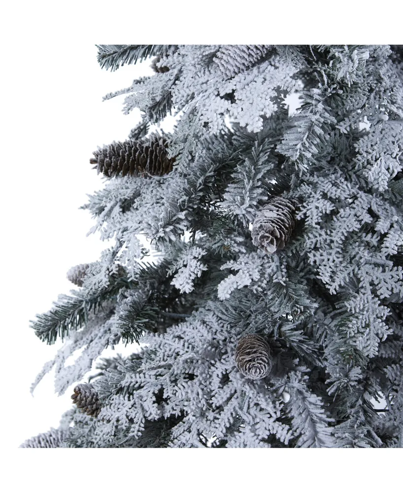 Nearly Natural Flocked Montana Down Swept Spruce Artificial Christmas Tree with Pinecones and Led Lights