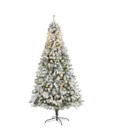 Nearly Natural Flocked Rock Springs Spruce Artificial Christmas Tree with Clear Led Lights and Bendable Branches