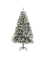 Nearly Natural Flocked Rock Springs Spruce Artificial Christmas Tree with 250 Clear Led Lights