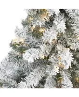 Nearly Natural Flocked Rock Springs Spruce Artificial Christmas Tree with 100 Clear Led Lights