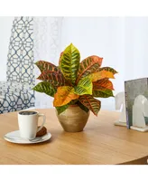 Nearly Natural Garden Croton Artificial Plant in Ceramic Planter, Real Touch