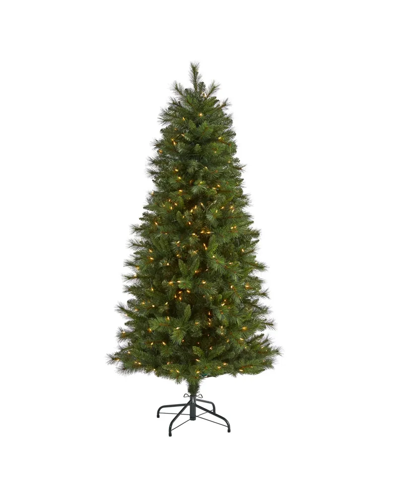 Nearly Natural Slim West Virginia Mountain Pine Artificial Christmas Tree with 300 Clear Lights and 629 Bendable Branches