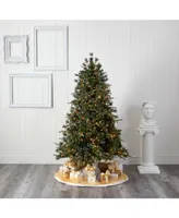 Nearly Natural Snowed Tipped Clermont Mixed Pine Artificial Christmas Tree with 250 Clear Led Lights, Pine Cones and 1242 Bendable Branches