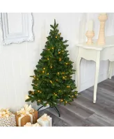 Nearly Natural Grand Teton Spruce Flat Back Artificial Christmas Tree with Clear Led Lights and Bendable Branches