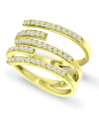 Cubic Zirconia 5 Row Bypass Ring Silver Plate & 18k Gold