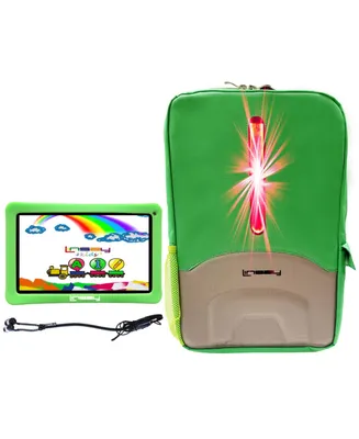 Linsay New 10.1" Funny Kids Tablet Octa Core 128GB with Green Kids Defender Case and Led Smart Safety Backpack Newest Android 13, Google Certified