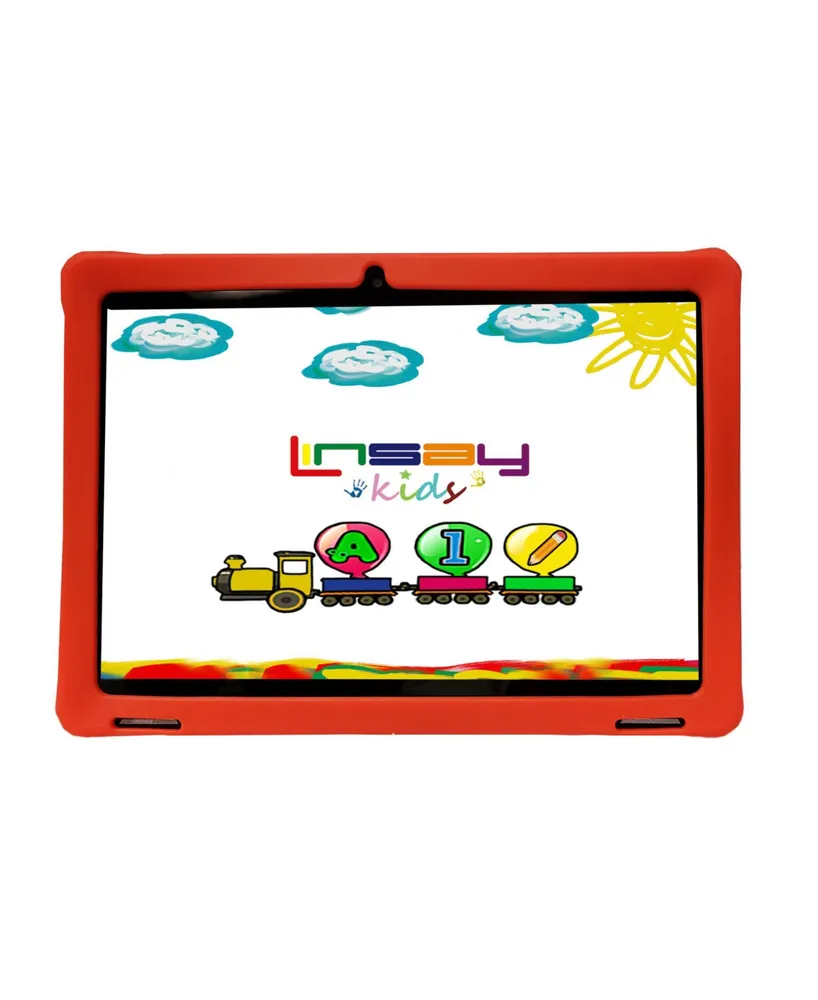 Linsay New 10.1" Funny Kids Tablet Octa Core 128GB with Red Kids Defender Case Newest Android 13