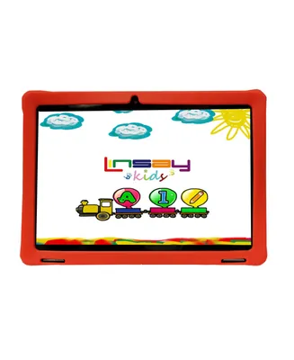 Linsay New 10.1" Funny Kids Tablet Octa Core 128GB with Red Kids Defender Case Newest Android 13