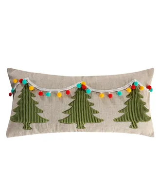Levtex Let It Snow Sparkle Christmas Pom Decorative Pillow, 12" x 24"