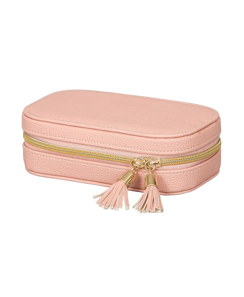 Mele Co. Lucy Travel Jewelry Case in Textured Pink Faux Leather