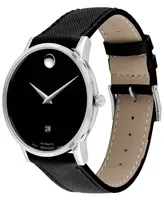 Movado Men's Swiss Automatic Museum Black Calfskin Leather Strap Watch 40mm