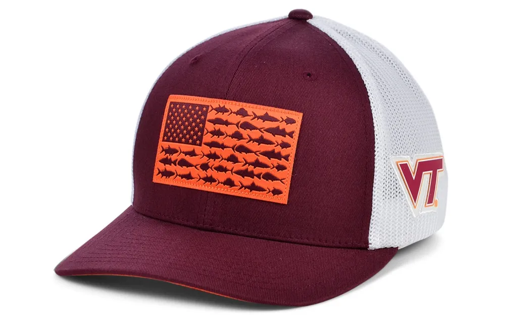 Columbia Virginia Tech Hokies Pfg Fish Flag Stretch-fitted Cap