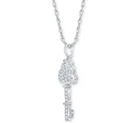 Diamond Key 18" Pendant Necklace (1/6 ct. t.w.) in Sterling Silver