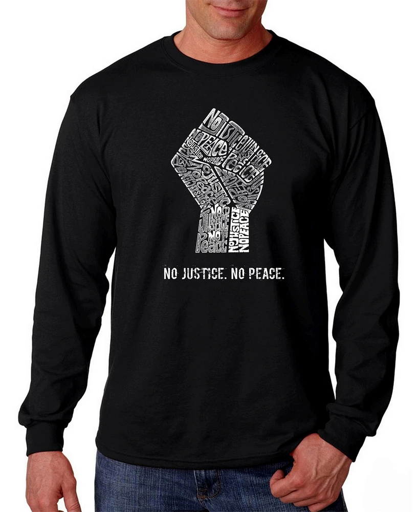 La Pop Art Men's No Justice, Peace Word Long Sleeve T-shirt