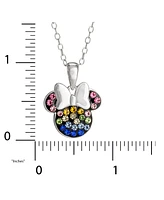 Disney Children's Rainbow Crystal Minnie Mouse 18" Pendant Necklace in Sterling Silver