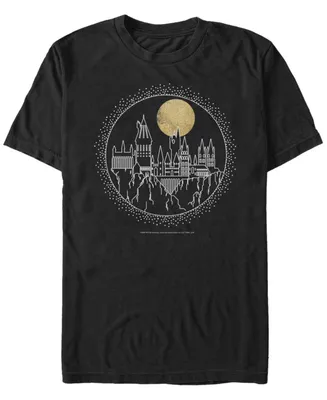 Fifth Sun Men's Deathly Hallows 2 Hogwarts Line Art Short Sleeve T-shirt