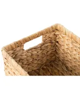 Vintiquewise Natural Woven Water Hyacinth Wicker Rectangular Storage Bin Basket with Handles, Set of 3
