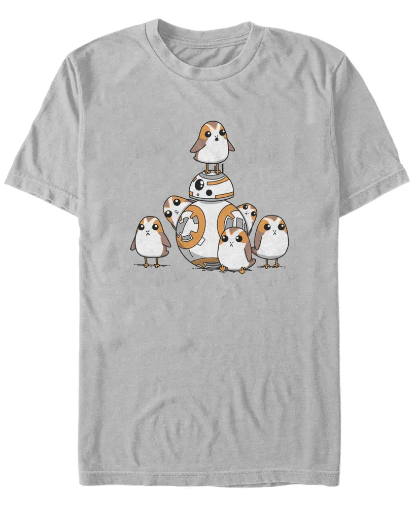 Fifth Sun Men's Star Wars - Episode 8 BB8 and Porgs Short Sleeve T-shirt Silver