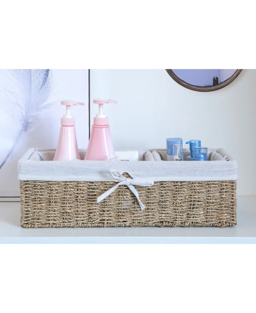 Vintiquewise Seagrass Shelf Storage Baskets with Lining, Set of 3