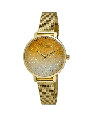 Bob Mackie Women's Gold-Tone Alloy Bracelet Glitter Dial Mesh Watch, 32mm - Gold