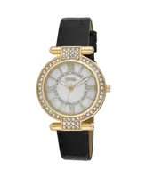 Bob Mackie Women's Polyurethane Strap Stone Encrusted T-Bar Watch