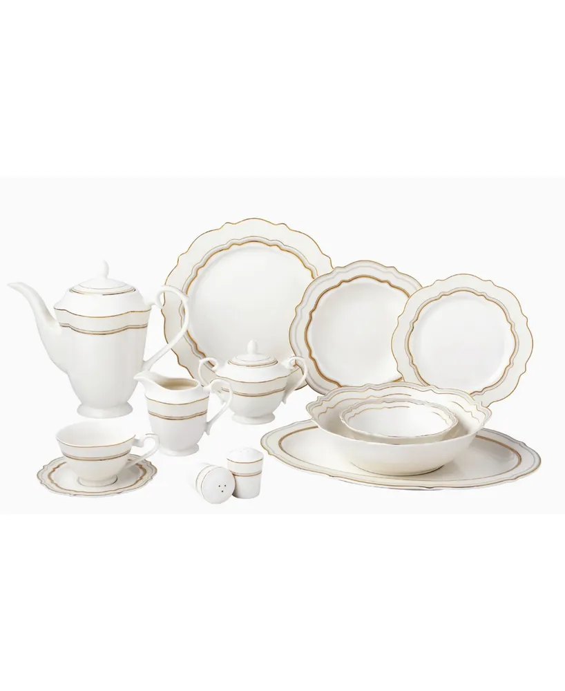 Lorren Home Trends 57 Piece Bone China Charlotte Dinnerware Set, Service  for 8 - Gold