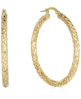 Italian Gold Snake Texture Hoop Earrings in 10k Gold 40mm