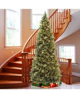 National Tree 12' Carolina Pine Slim Wrapped Tree with Flocked Cones & Clear Lights