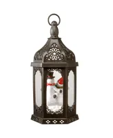 National Tree 15" Christmas Lantern with Snowman Family Inside & Battery Operated Lights