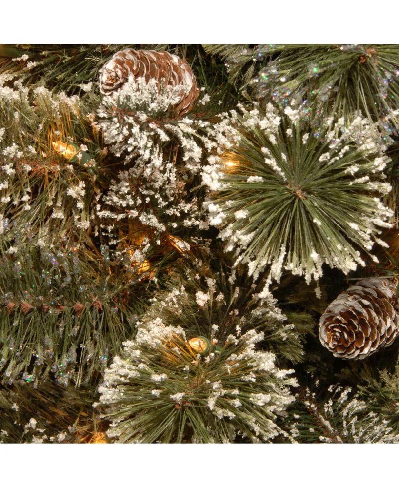 National Tree 6.5' Glittery Bristle Slim Pine Tree with White Cones and 400 Clear Lights