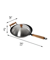 Joyce Chen Professional Series 14" Carbon Steel Nonstick Wok Set with Lid and Maple Handles, 10 Pieces