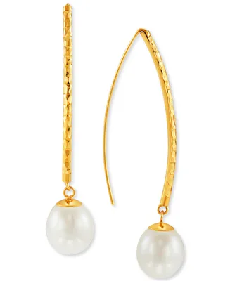 Honora Cultured Freshwater Pearl (9-10mm) Threader Earrings in 14k Gold