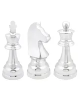 CosmoLiving by Cosmopolitan Set of 3 Silver Aluminum Traditional Chess Sculpture, 4" x 9" - Silver