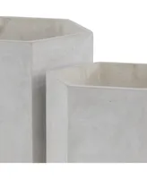 CosmoLiving by Cosmopolitan Set of 2 White Polystone Contemporary Planter, 15", 17"