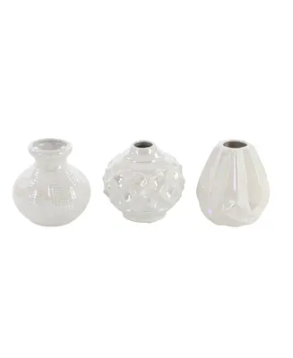 CosmoLiving by Cosmopolitan Set of 3 Cream Stoneware Glam Vase, 6" x 6"