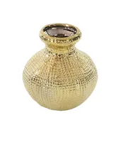 CosmoLiving by Cosmopolitan Set of 3 Gold Stoneware Glam Vase, 6" x 6" - Gold