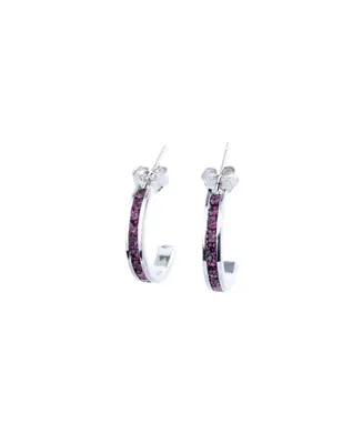 Crystal Birthstone Semi-Hoop Earrings Sterling Silver